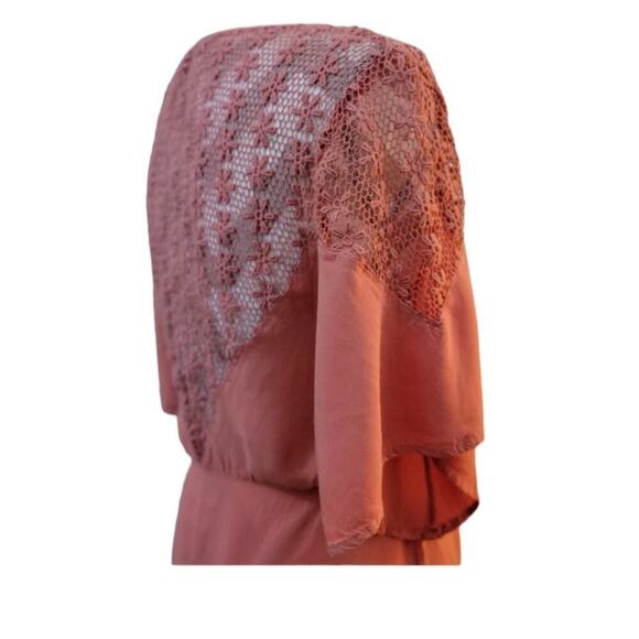 Tobi Coral Pink Lace Cuttout Button Front Accent Sheere Back Slit Maxi Dress S - Picture 4 of 15